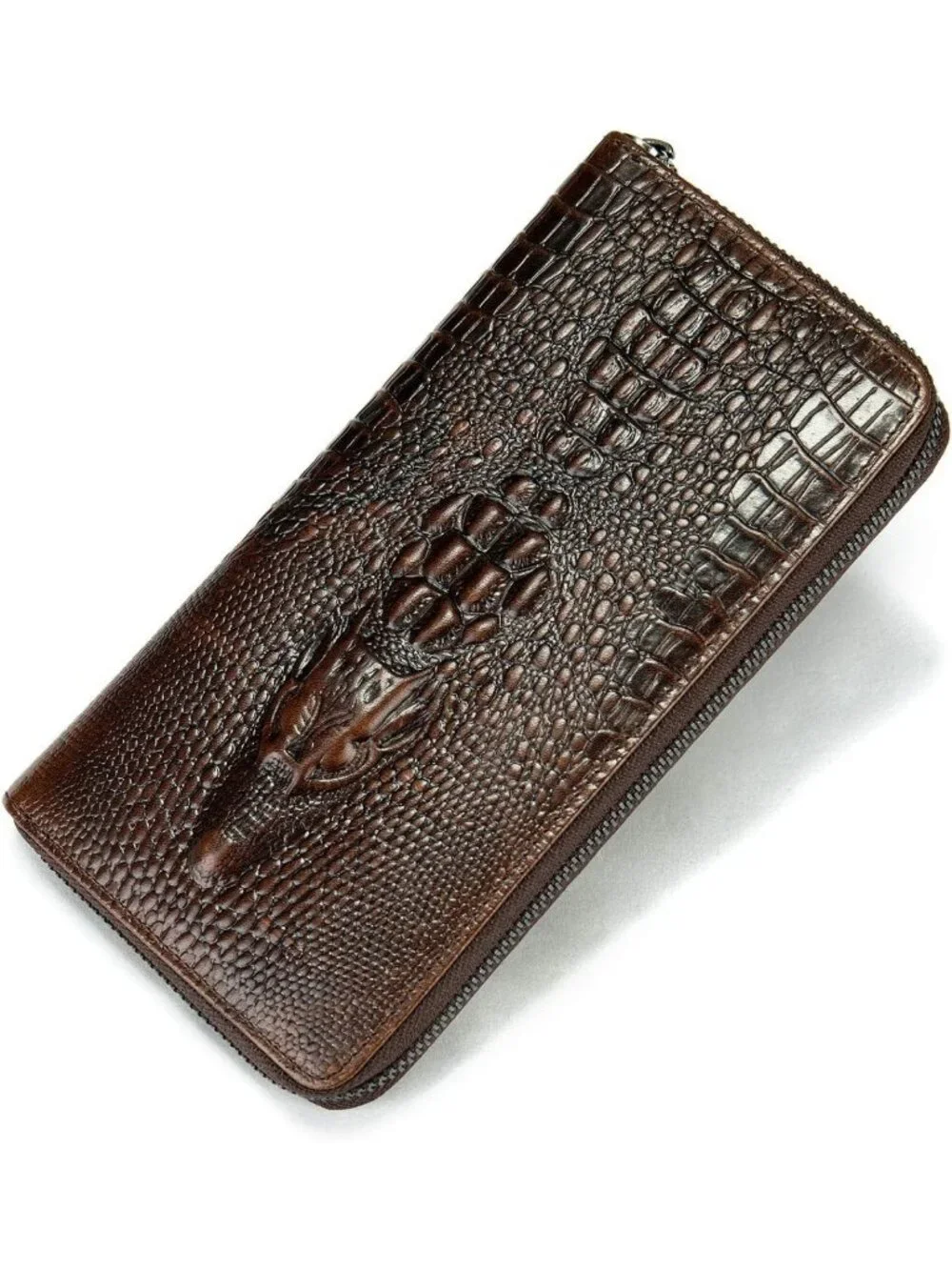 Stylish Genuine Leather Long Wallet for Men - Zip Around Checkbook & Card Holder